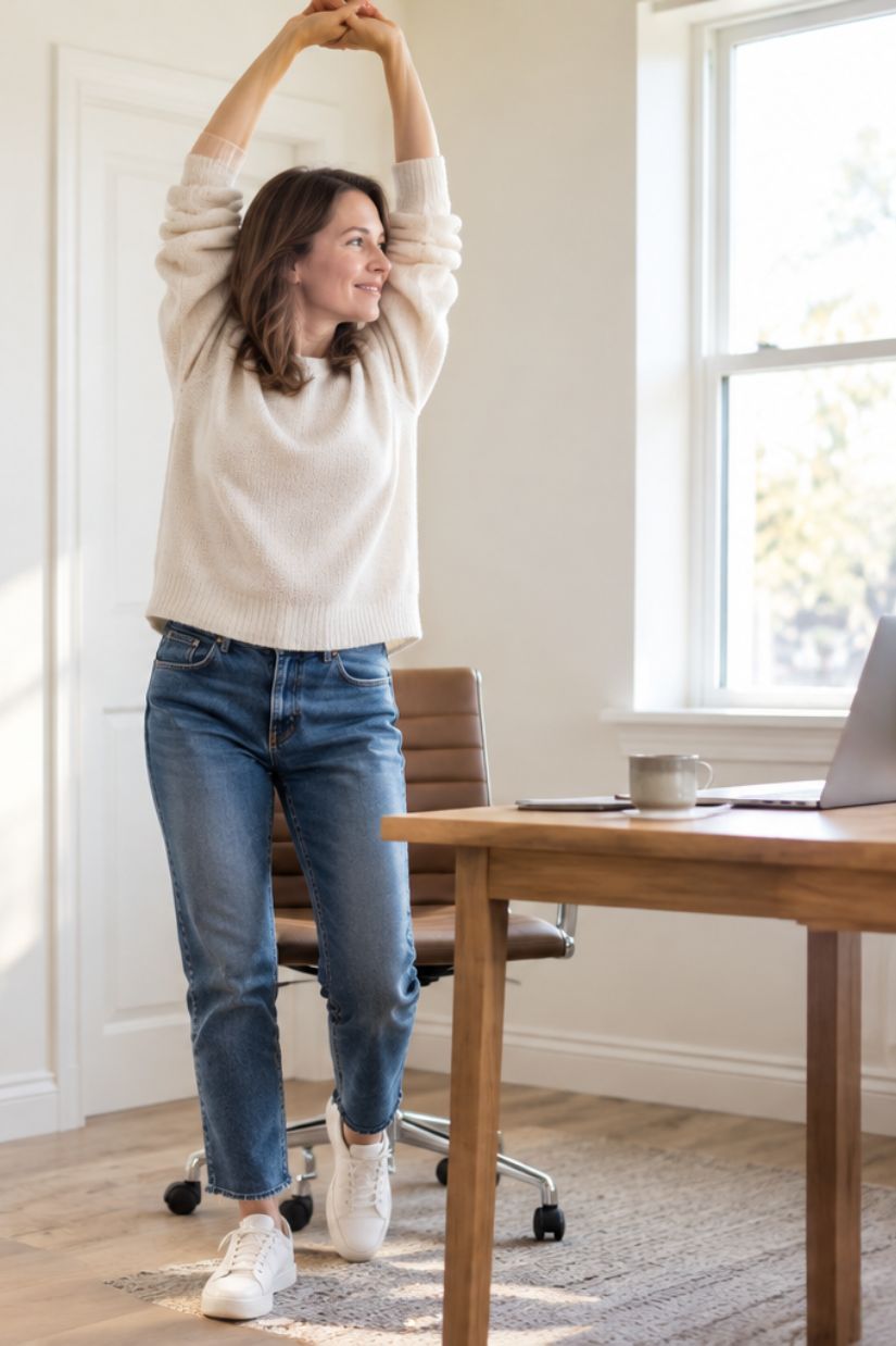 Getting up from a desk and stretching after a long time sitting